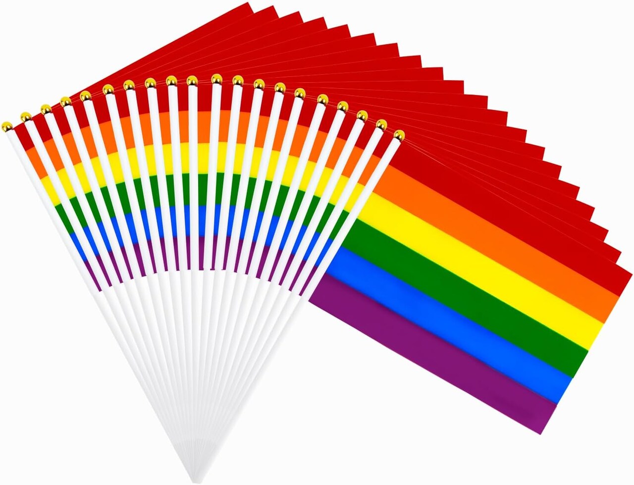 Progress Rainbow Pride Stick Flag - 50 Pack Small Mini USA American LGBTQ Hand Held Pride Gay Flag for Holidays Parades Rainbow Parties Donations or LGBT Community Events 8.2 x 5.7 inch